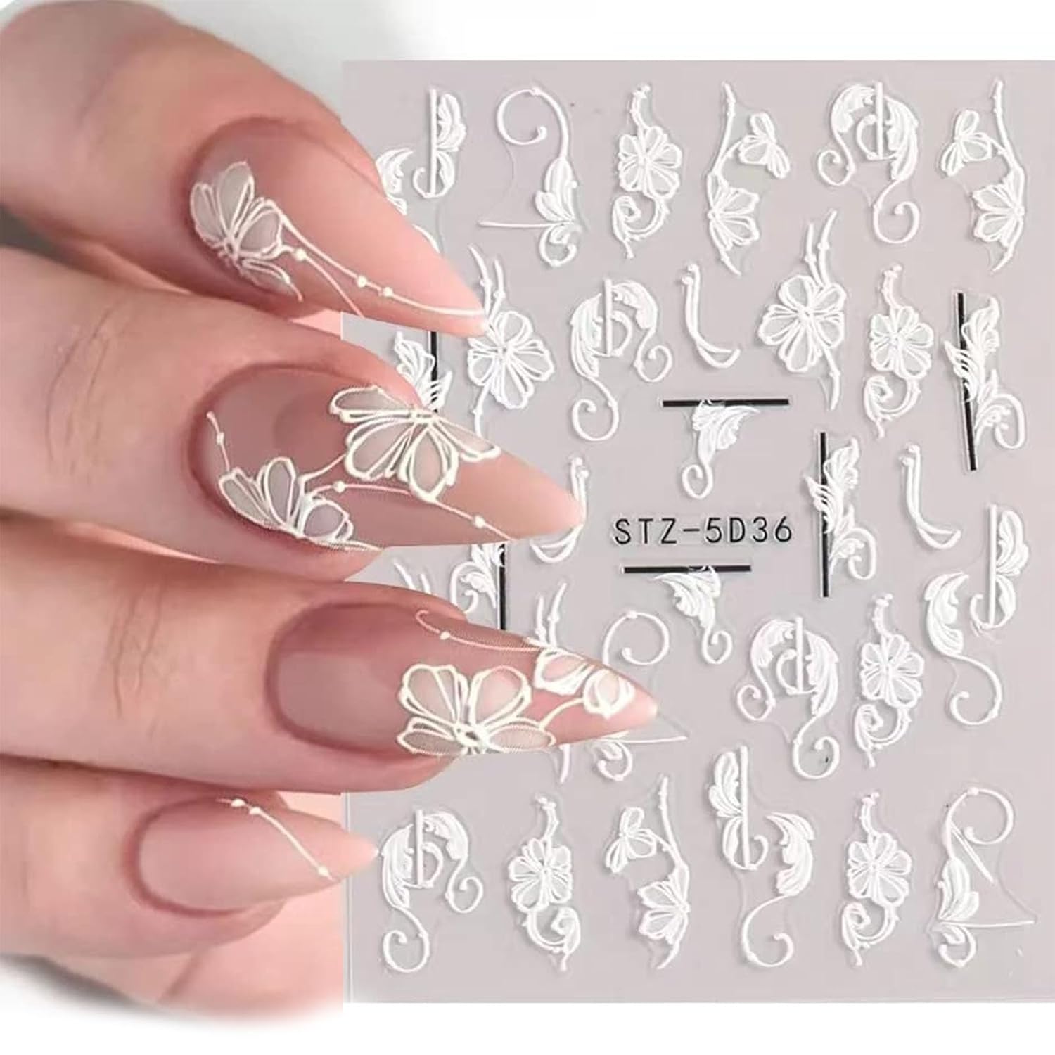 Flower Nail Stickers for Nail Art 5D Embossed Engraved Nails Decals 3D Spring Summer Accessories White Blue Self-Adhesive Nails DIY Design Decoration for Women Girls（6 Sheets-BrightBean Baby