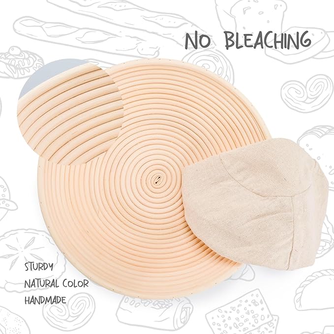 Bread Proofing Baskets Set of 2 12 inch Round Dough Proofing Bowls w/Liners Perfect for Home Sourdough Bakers Baking
