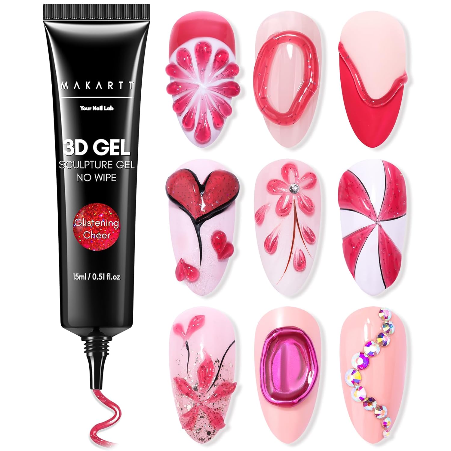 Makartt 3D Gel Nail Art: 3D Sculpting Gel for Nail Art Design 15ml 3 in 1 No Wipe Gel Polish for Drawing Carving Nails Gel, Molding Embossed Gels for Nail Decoration DIY Manicure - Glistening Cheer-BrightBean Baby