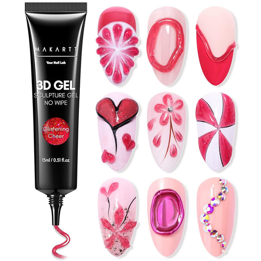 Makartt 3D Gel Nail Art: 3D Sculpting Gel for Nail Art Design 15ml 3 in 1 No Wipe Gel Polish for Drawing Carving Nails Gel, Molding Embossed Gels for Nail Decoration DIY Manicure - Glistening Cheer-BrightBean Baby