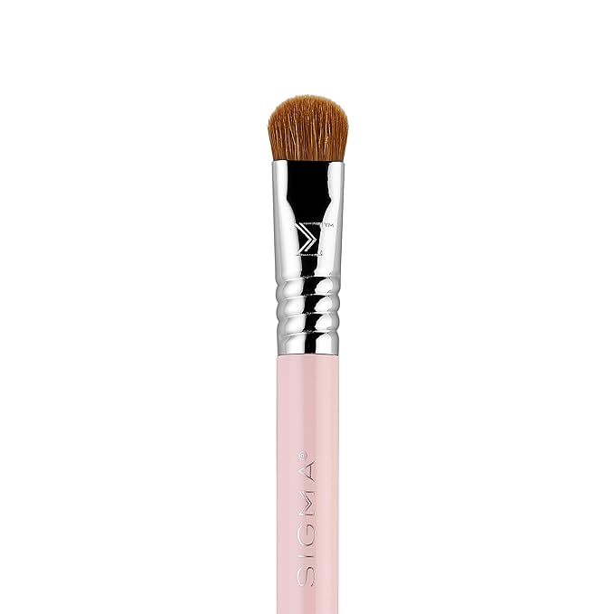 Sigma Beauty Travel Essential Trio - Makeup Brush Set for Foundation Powder Eyeshadow - 3 Tool Brushes with Brush Tin Holder - - Skin Safe, Vegan Makeup Brushes for Travel - Light Pink-BrightBean Baby