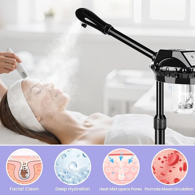 Professional Facial Steamer, Facial Steamer on Wheels, Face Steamer with Time Setting, Stand Face Steamer Adjustable Height for Spa, Salon and at Home use-BrightBean Baby