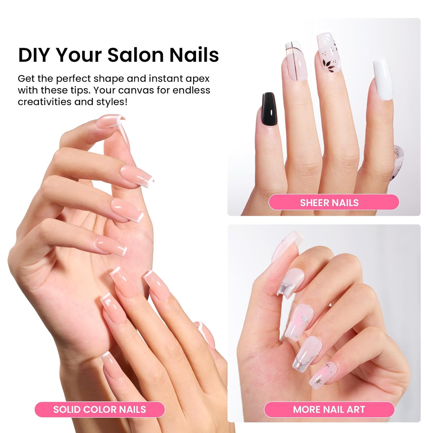 Beetles Tipex Gel Nail Kit Short Coffin Instant Apex Nail Tips, 224 Pcs 16 Sizes Pre-Building Pre-Etched False Nail Tips with Tipex Uv Nail Glue,Mini Nail Lamp-Thick Acrylic Nail Set-BrightBean Baby