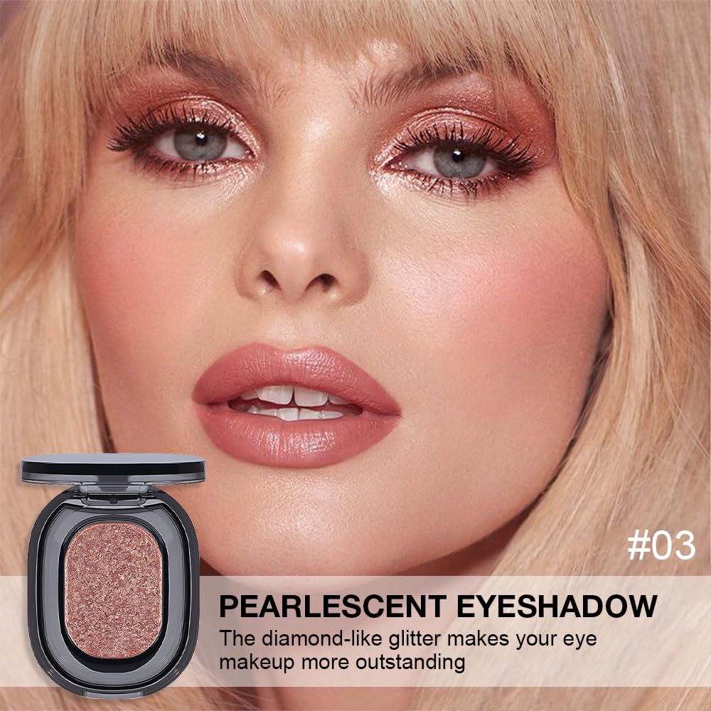 Eye shadow low saturation delicate long-lasting eye shadow palette, Monochrome Glittler Eyeshadow, pressed glitter eyeshadow, Glittle Pressed Powder Single Vegan Eyeshadow, (02 Glittle Brown)-BrightBean Baby