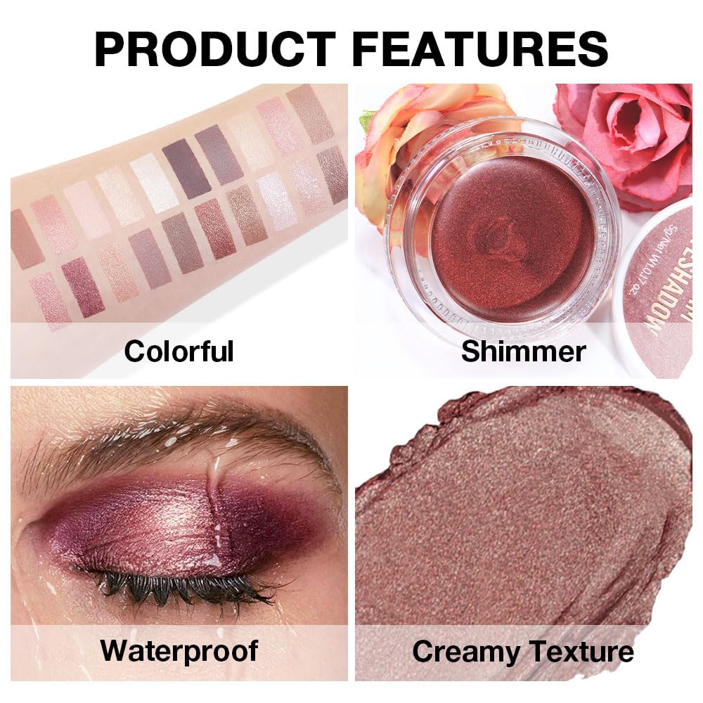 Kaely Single Cream Eyeshadow Pot, Cocoa Shimmer Eye Shadow for Older Women High Pigmented Waterproof, Natural Eyeshadow Palette Makeup Brightener, sombras en crema para ojos, Blendable, 21-BrightBean Baby
