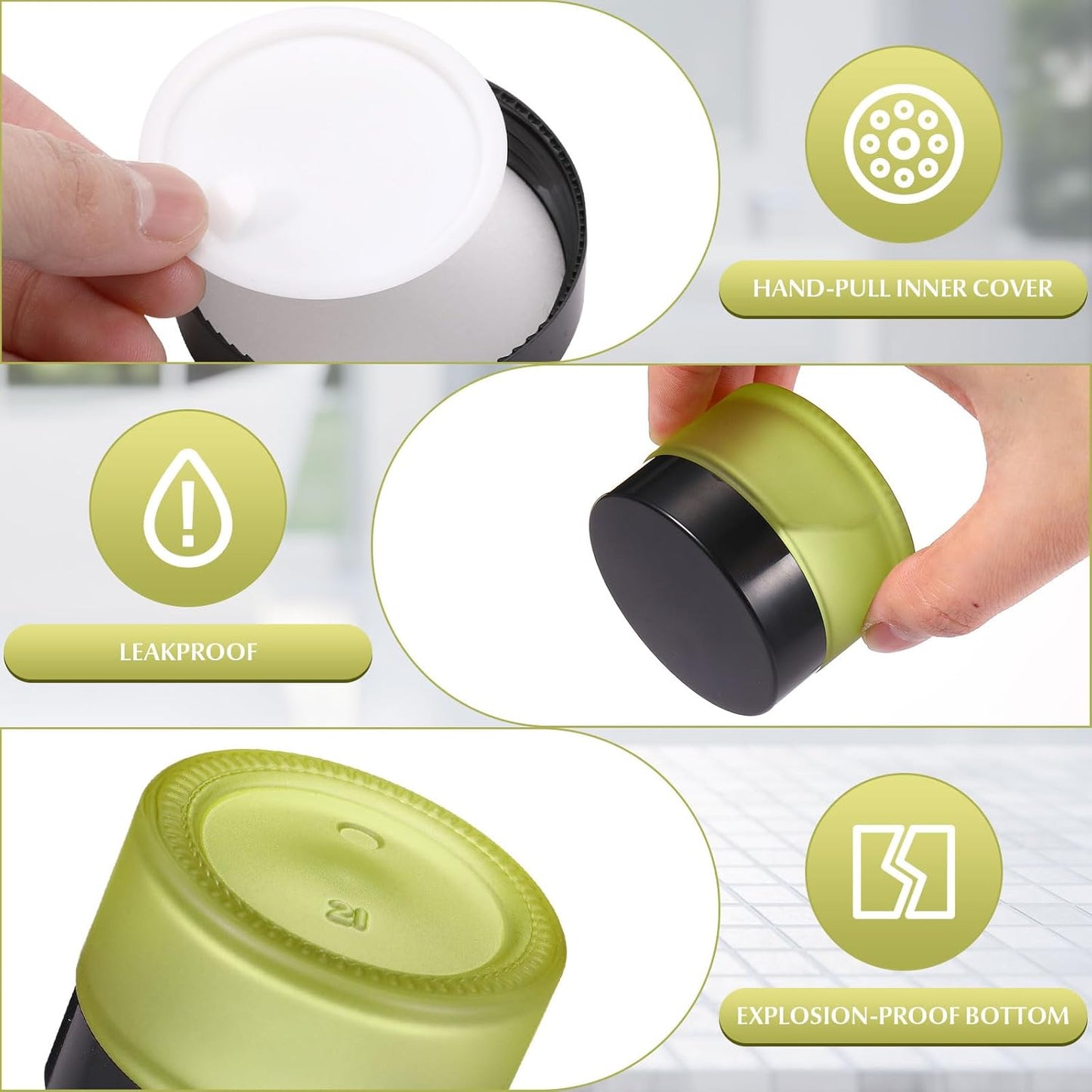 Domensi 100 Pcs 1 oz Glass Jars with Lids Bulk Round Glass Cosmetic Jars Lids 1 oz Small Travel Containers with Inner Liner for Lotions Powders Ointments Sample Cream(Bean Green,Black)-BrightBean Baby