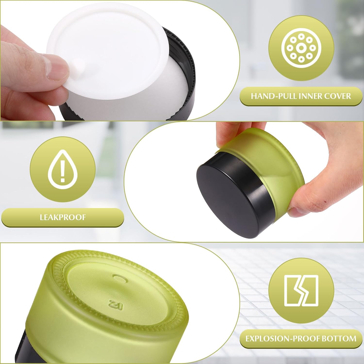 Domensi 100 Pcs 1 oz Glass Jars with Lids Bulk Round Glass Cosmetic Jars Lids 1 oz Small Travel Containers with Inner Liner for Lotions Powders Ointments Sample Cream(Bean Green,Black)-BrightBean Baby