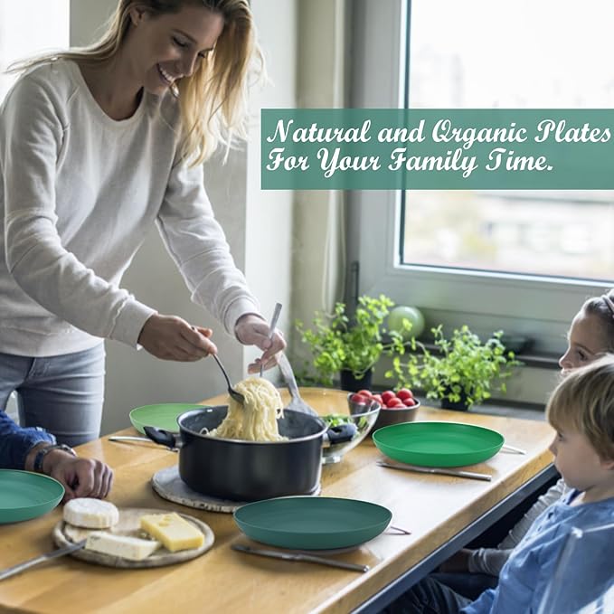 Wheat Straw Plates - 10 Inch Unbreakable Dinner Plates Set of 8 - Modern Dinnerware Dishes Dishwasher & Microwave Safe-Lightweight Plates for kitchen,camping (Forest Series)