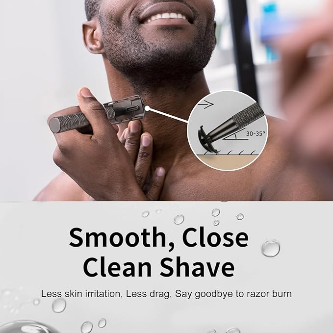 Matte Gun Black Double Edge Safety Razor, Single Blade Razors for Men and Women, with 10 Stainless Steel Safety Razor Blades, Reusable, Eco-friendly, Smooth and Close Shaving, Plastic Free-BrightBean Baby