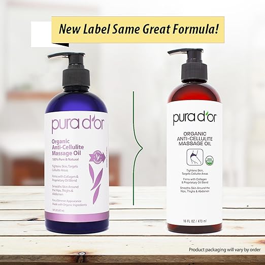 PURA D'OR 16 Oz Organic Anti-Cellulite Massage Oil - Lemon Peel, Moringa, Grape Seed, Grapefruit & Eucalyptus Oils - Skin Firming & Tightening for Active Individuals & Aging Adults-BrightBean Baby