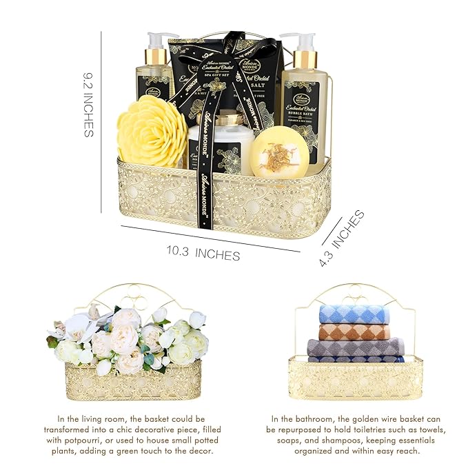 Spa Gift Baskets for Women, Gift Set for Mom Enchanted Orchid Scent, Home Spa Kit with Bubble Bath, Body Lotion, Bath Bomb, Bath Salt, Bath Gift Baskets, Birthday Gifts for Women-BrightBean Baby