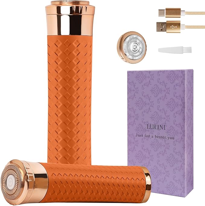 Facial Hair Remover for Women, Painless Rechargeable Hair Removal Device, Comes with 2 Replacement Heads, Portable Electric Shaver/Razors for Face, Chin, Upper Lip, arms (Orange)-BrightBean Baby