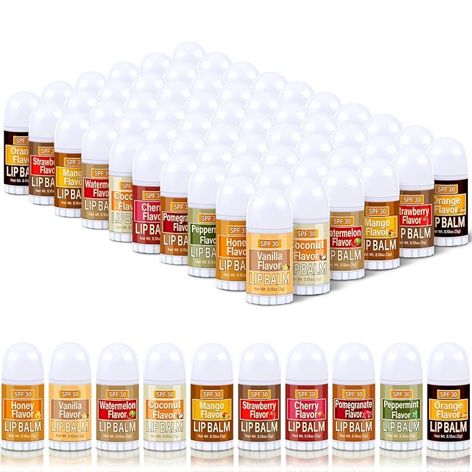 60 Pcs Mini Sunscreen Lip Balms Bulk SPF 30 Lip Balm Sticks Favors with Sunscreen SPF Employee Staff Appreciation Gifts Bulk Team Coworkers Christmas Party Gifts for Travel Beach-BrightBean Baby