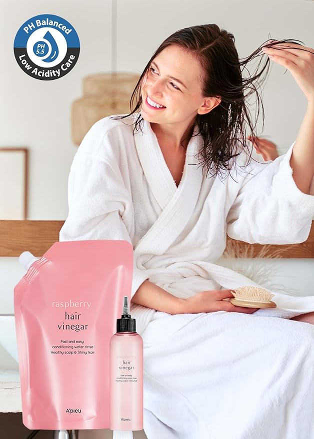 A'PIEU Raspberry Hair Vinegar Rinse Refill 13.6 fl oz - Scalp Treatment for Balanced pH, Shiny Hair | Korean Hair Care I Clarifies & Encourages Growth | Dandruff & Oil Control-BrightBean Baby