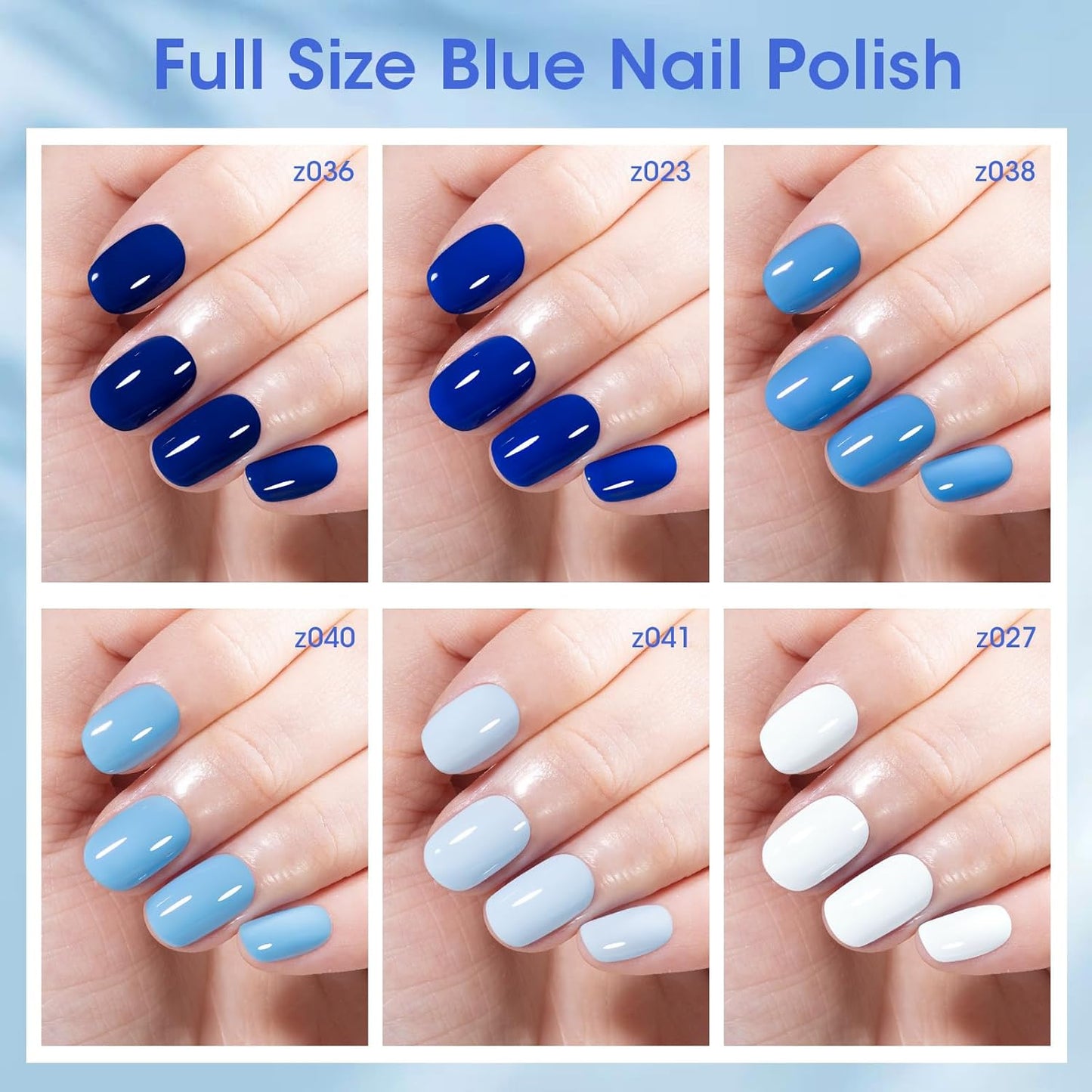 GELLEN Blue Nail Polish, Bright Navy Royal Baby Ocean Cobalt Blue White 6 Colors Set, insta Air Dry Natural Traditional Regular Nail Polish for Acrylic Natural Nails Salon Home, Non UV Gel, Hema Free-BrightBean Baby