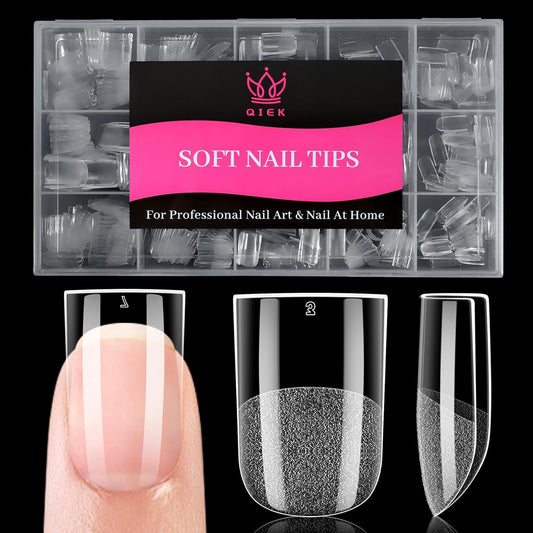 Extra Short Flat Head False Nail Tips, 15 Sizes 510 PCS Clear French Press On Fake Nail Pre-shaped Half Matte Full Cover Gel Nail Tips Extensions Long Lasting for DIY Beginners & Salon Manicure-BrightBean Baby