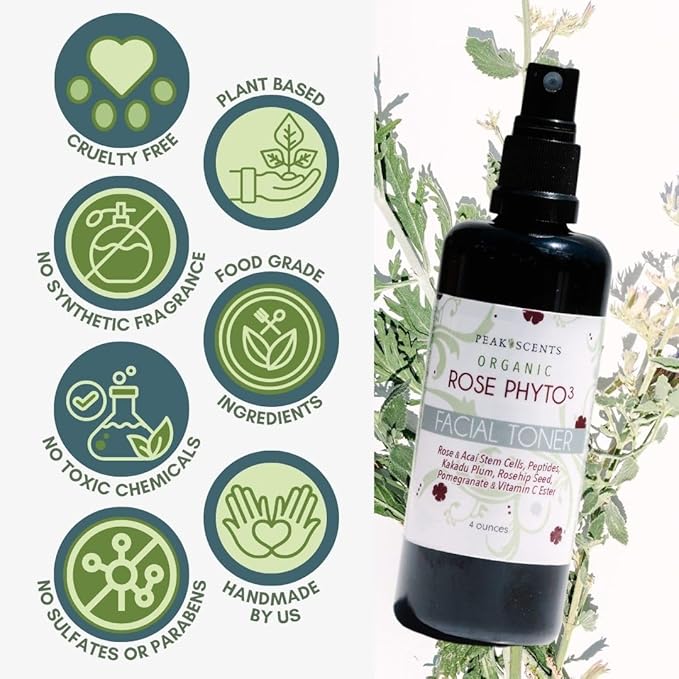 Organic Phyto³ Rose Water Facial Toner Spray - Pure Rosewater for Face, with Acaí and Herbal Extracts - Eco-Friendly and Vegan - Hydrating Rose Water Organic Face Spray (4 oz)-BrightBean Baby