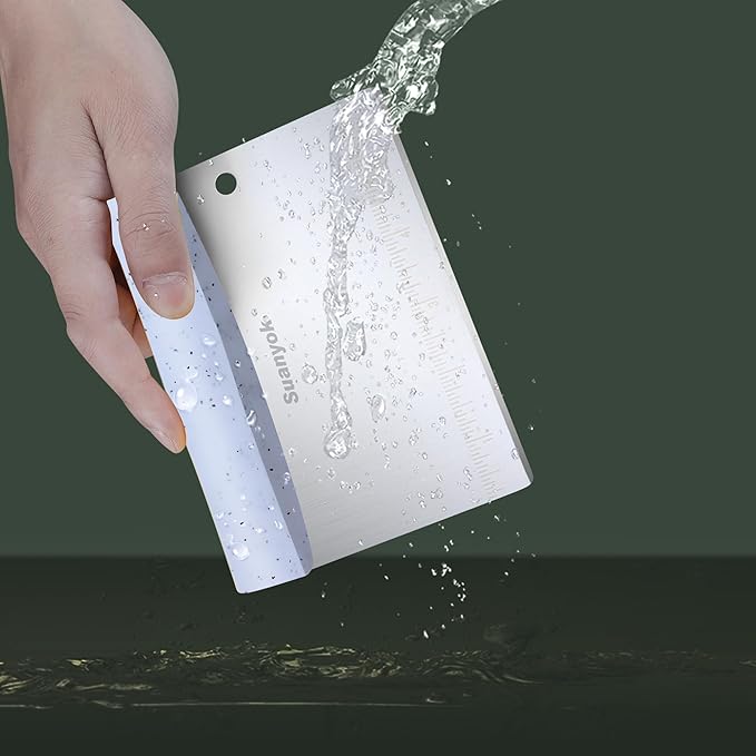 Bench Scraper Food Vegetable Chopper,Stainless Steel Pizza Dough Scraper-Flexible Plastic Bowl/Cake Scraper 5-Piece Set,Bread/Pastry/Pizza/Flour/Cheese Cutter (White)