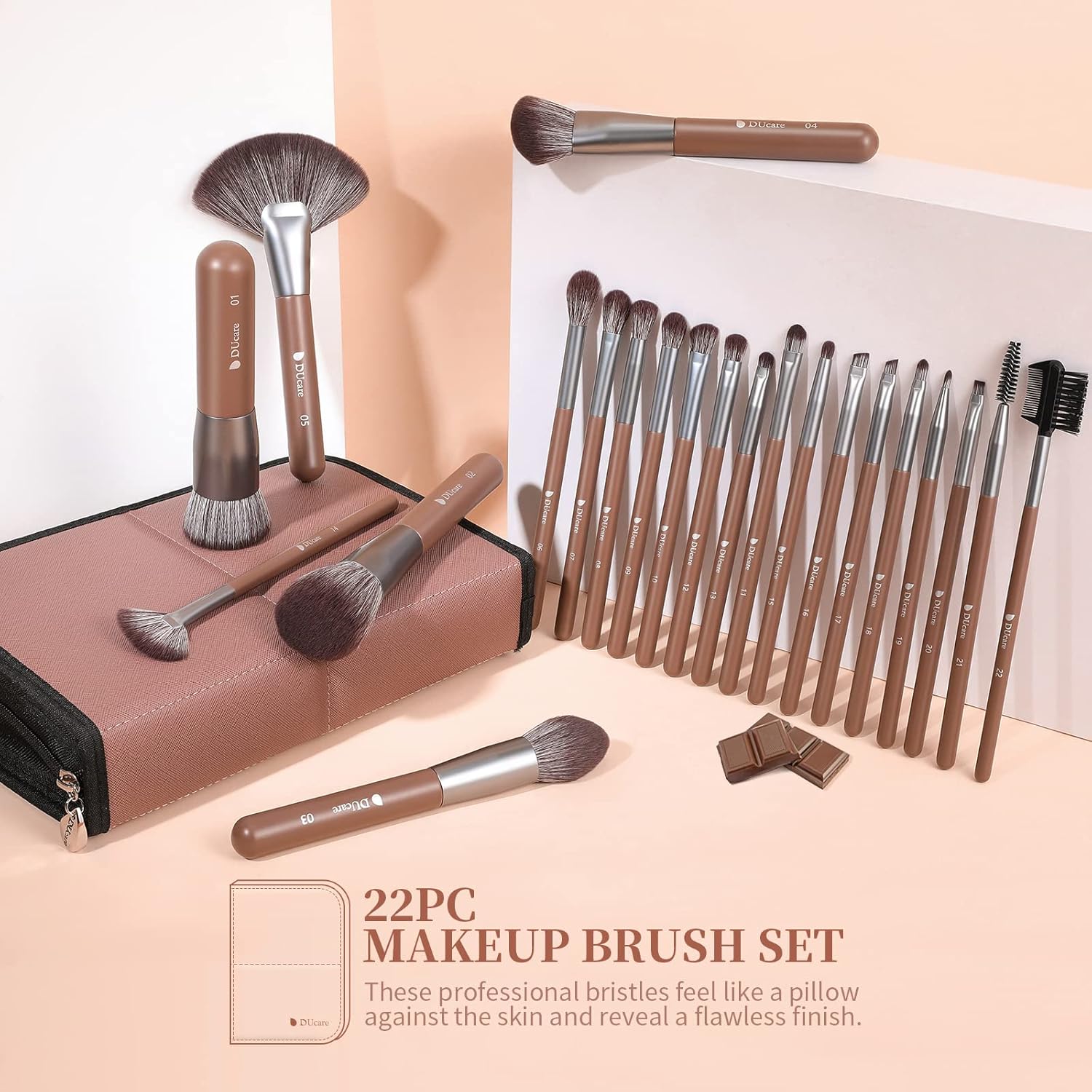 DUcare Makeup Brushes Professional with Bag 22Pcs Makeup Brush Set Premium Synthetic Kabuki Foundation Blending Brush Face Powder Blush Concealers Eye Shadows with Case-BrightBean Baby
