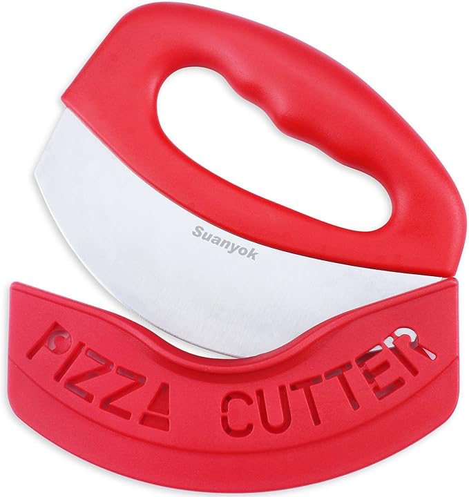 Premium Pizza Cutter Food Chopper-Super Sharp Blade Stainless Steel Pizza Cutter Rocker Slicer with Protective Sheath Multi Function Pizza Knife Kitchen Tools,Dishwasher Safe (Red)