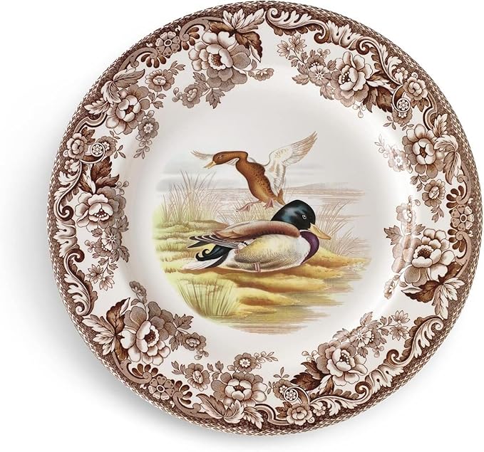 Spode Woodland Mallard 9" Soup Plate - Rustic Fine Earthenware Bowl for Soup, Salad, Pasta with Bird Design - Microwave, Oven, Freezer & Dishwasher Safe - Matches Woodland and Delamere Collections
