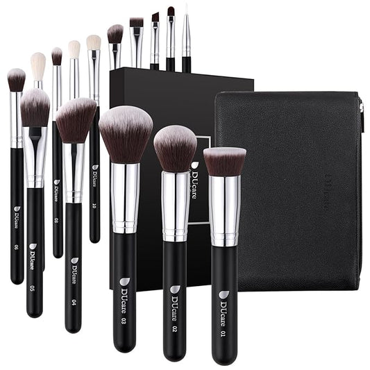 DUcare 15pcs Classic Black Makeup Brush Set with Bag Professional Soft Synthetic Foundation, Blending, Eyeshadow, Powder, Concealer Brushes for Flawless Makeup Application-BrightBean Baby