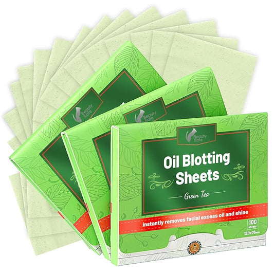 Oil Blotting Sheets for Face - Green Tea,26% Larger,3pk/300 Natural Blotting Paper for Oily Skin,Makeup Friendly Oil Absorbing Sheets,Easy To Grab One-BrightBean Baby