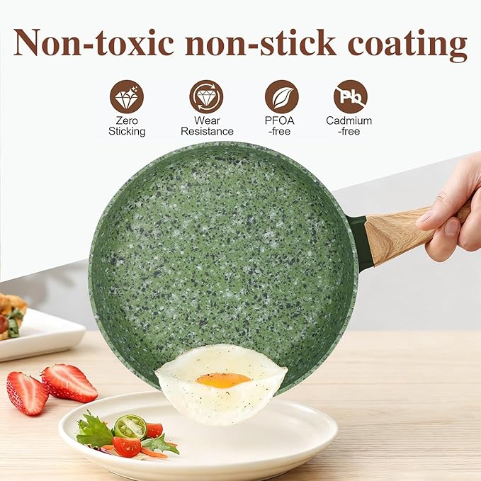 Nonstick Frying Pan Skillet Set 8.5 & 10.25 Inch - PFOA-Free Aluminum Cookware Green