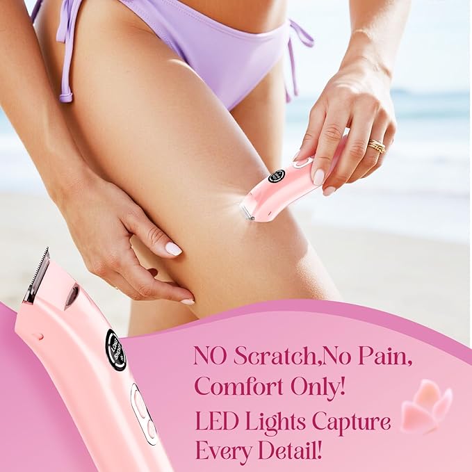 Bikini Trimmer for Women|Hair Removal Shaver - Painless Electric Razor, Cordless Body Shaver for Travel, Replaceable Lady Facial Razor|Trim Nasal/Eyebrows, IPX7 Waterproof&Easy Cleaning, Ceramic Blade-BrightBean Baby