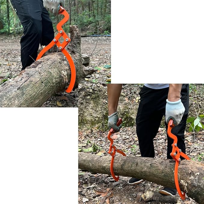 Wood Handle 2 Claw Skidding Tongs Non-Slip Grip, Log Lifting, Handling, Dragging & Carrying Tool (12 in)