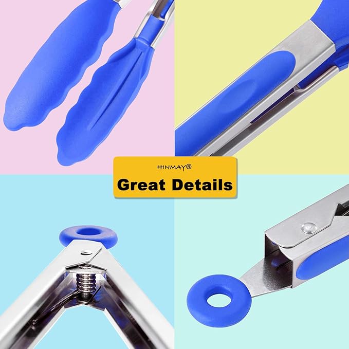 9-Inch Cooking Tongs with Silicone Tips, Set of 3 (Blue)