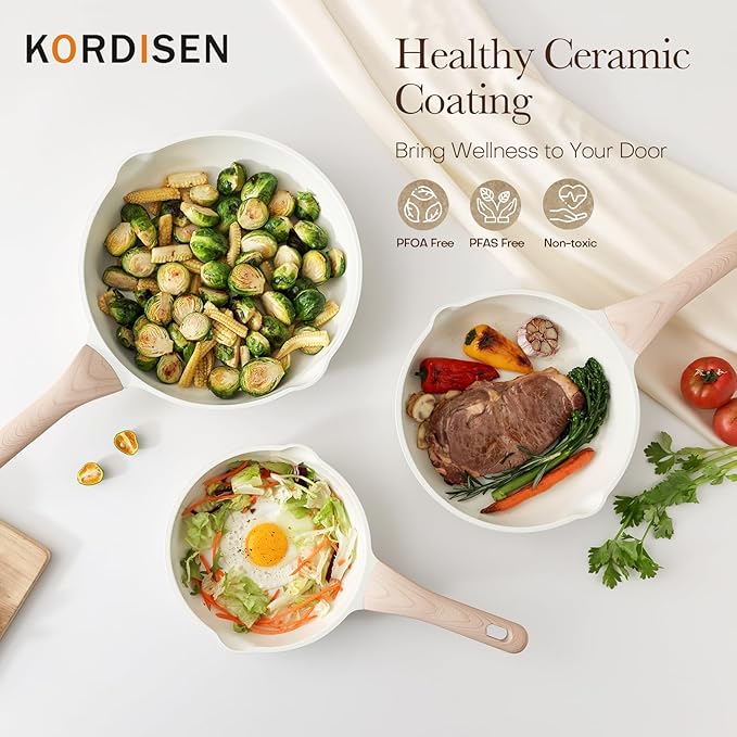 Kordisen Ceramic Nonstick Frying Pan Set with Lid 3 Piece - 8, 9.5, 11 Inch Non Toxic