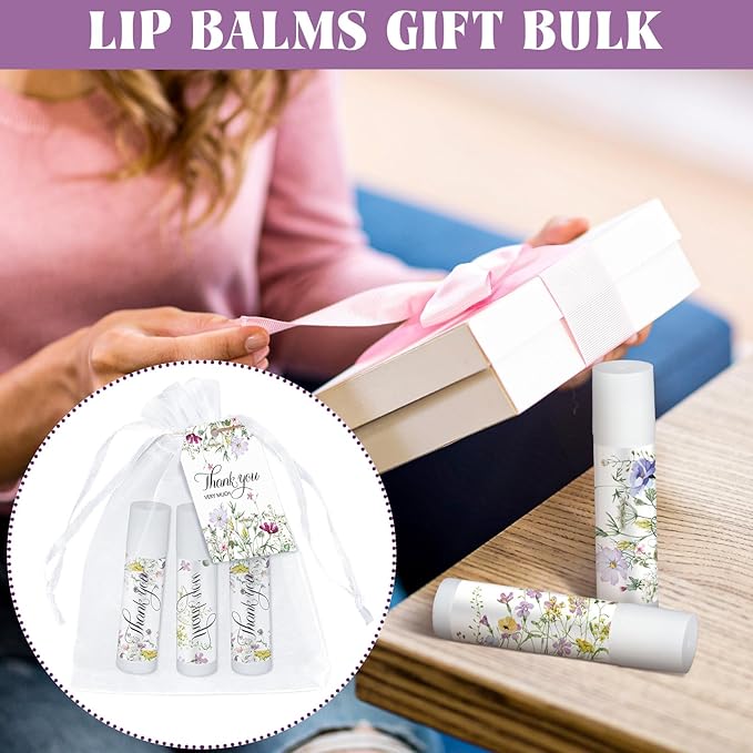 50 Set Employee Appreciation Gifts Bulk Baby Shower Favors Lip Balms Bulk Thank You Gifts Wedding Bridal Shower Bachelorette Gifts Prizes for Guests Women Teacher Coworker Nurse(Wildflower)-BrightBean Baby