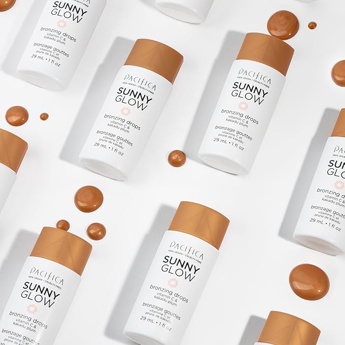 Pacifica Sunny Glow Liquid Face Bronzer Drops - Face Makeup Bronzing For Face & Cheeks for Instant Sun-Kissed Glow - Vitamin C & Glycolic Acid Infused Liquid Bronzer Illuminating Highlighting Clean-BrightBean Baby