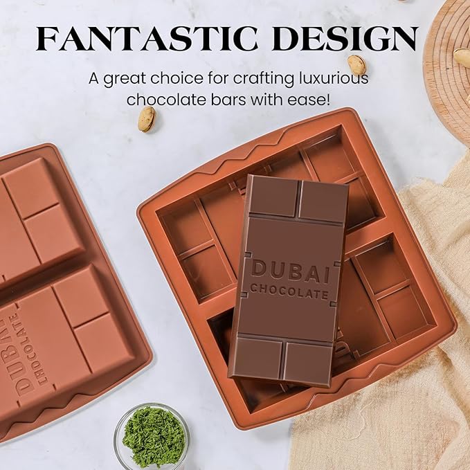 1 Inch Chocolate Bar Mold Deep Dubai Stuffed Chocolate Molds Silicone Large Break Apart Candy Molds (2 Pcs)