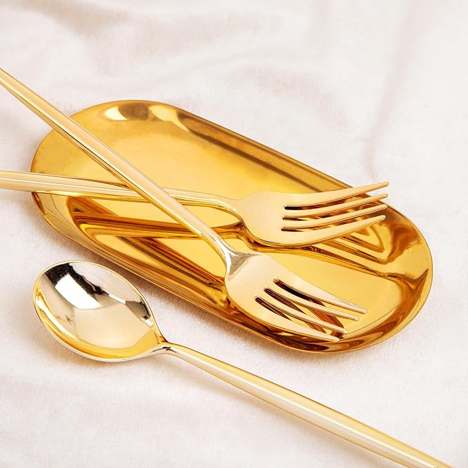 SUT 100PCS Gold Plastic Forks and Spoons Heavy Duty Set, Gold Disposable Silverware, Gold Cutlery, Gold Disposable Utensils, Plastic Flatware Includes 50 Forks, 50 Spoons for Party
