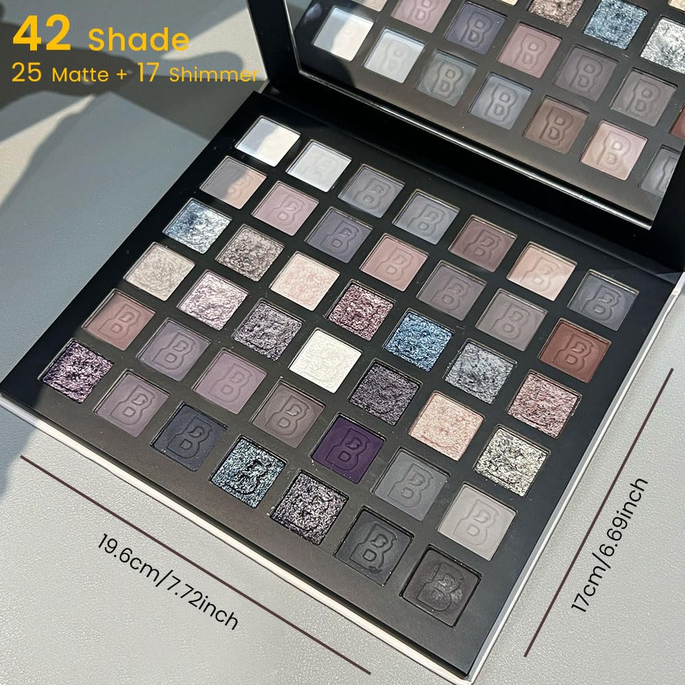 42 Colors Smokey Eye Shadow Makeup Palette,Nude White Black Grey Brown Matte Shimmer eutral Natural Eyeshadow,Waterproof, Long Lasting Naturing-Looking-BrightBean Baby