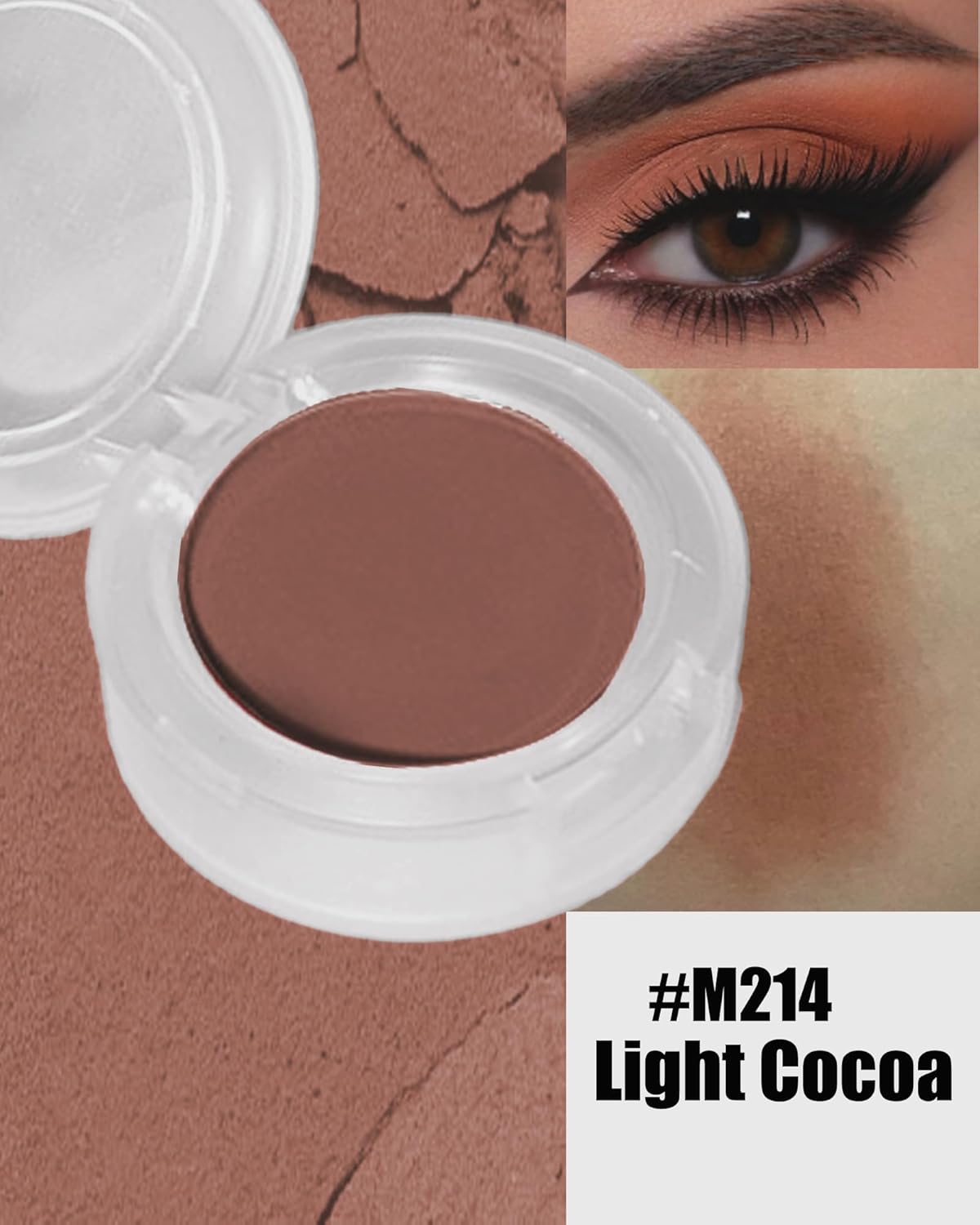 Single Matte Eyeshadow, Light Cocoa Nude Eye Shadow Brown Palette Makeup for Older Women, High Pigment Waterproof Pressed Eye Shadows Powder with Smooth Lightweight,Blendable for Daily Eye Look-214-BrightBean Baby