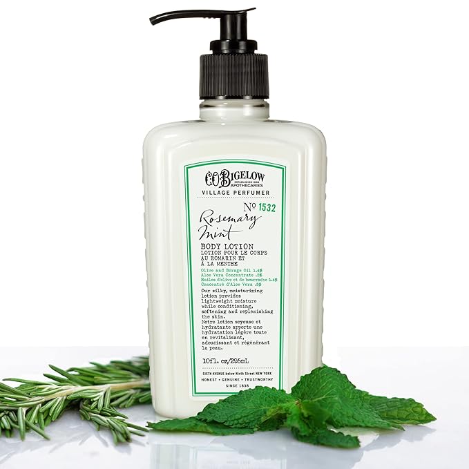 C.O. Bigelow Rosemary Mint Body Lotion, Village Perfumer Moisturizing Body Lotion with Aloe Vera, Borage Oil & Olive Oil, 10 Fl Oz-BrightBean Baby