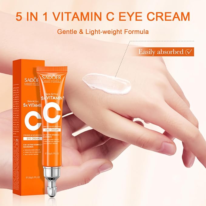 5 in 1 Vitamin C Eye Cream for Dark Circles and Puffiness - Eye Cream Anti Aging - Under Eye Cream for Puffiness and Bags Under Eyes - Eye Bag Cream for All Skin Types - Rejuvenate Your Eye Area-BrightBean Baby