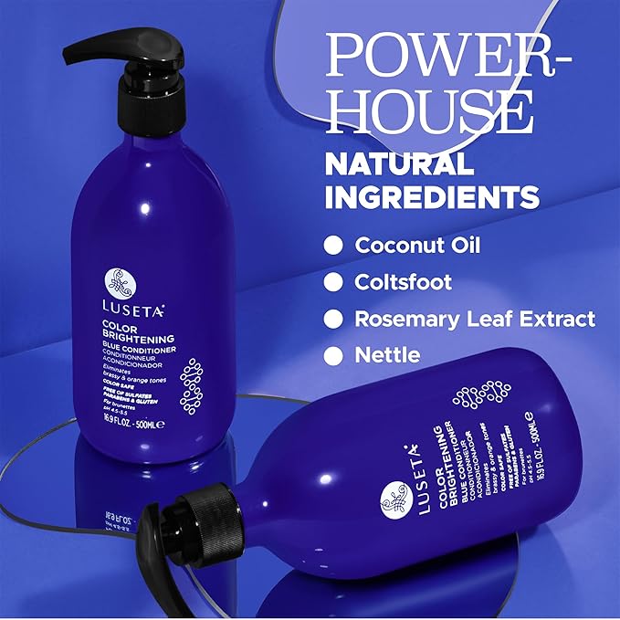 Luseta Blue Shampoo & Conditioner Set - Color Brightening for Brassy and Brunette Treated Hair, Revive Cool Tones, 2x 16.9oz-BrightBean Baby
