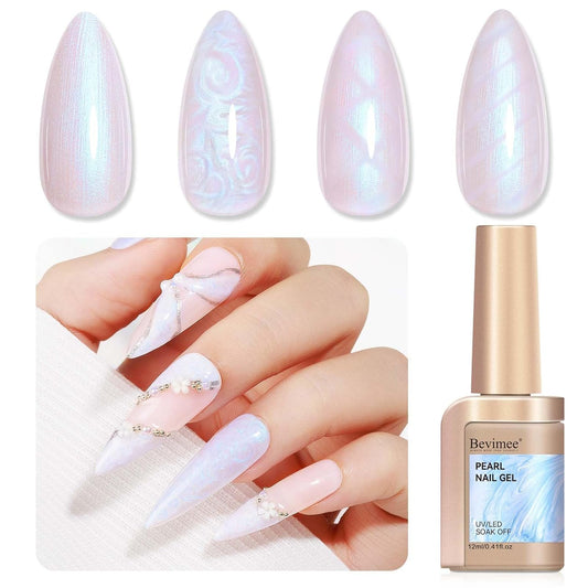 Pearl Gel Nail Polish 12ml Pearlescent Mermaid Iridescent Chrome Aurora Nail Drawing Swirl Shell Thread Effect Soak Off UV LED Gel Nail Art Salon Home DIY-BrightBean Baby