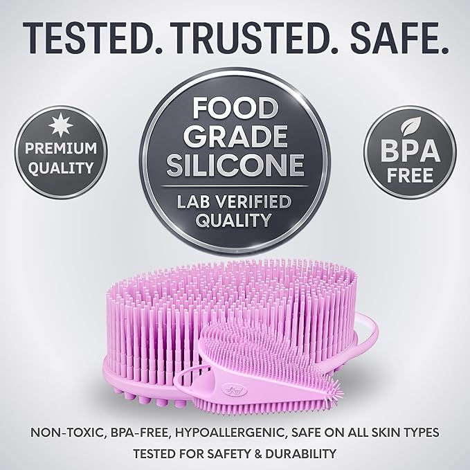Avilana Silicone Body Scrubber – Gentle Shower Brush & Loofah Alternative- Food Grade & Lab Tested – Fast-Drying, Hygienic, BPA-Free Silicone Body Gentle Exfoliator (Pink, Body & Face)-BrightBean Baby