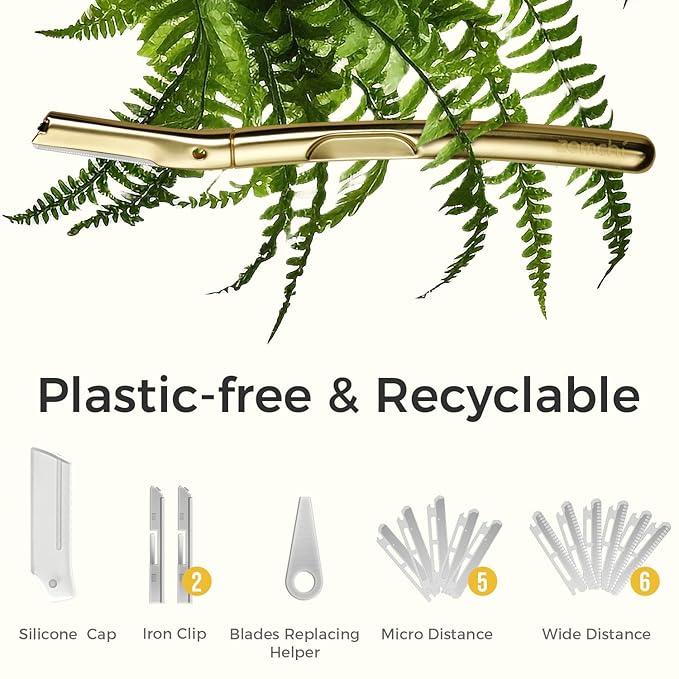 ZOMCHI Dermaplane Razor with 11 Blades for Women & Men, Eyebrow Trimmer with Protective Silicone Cap, Face Razor for Hair Removal - Matte Gold-BrightBean Baby