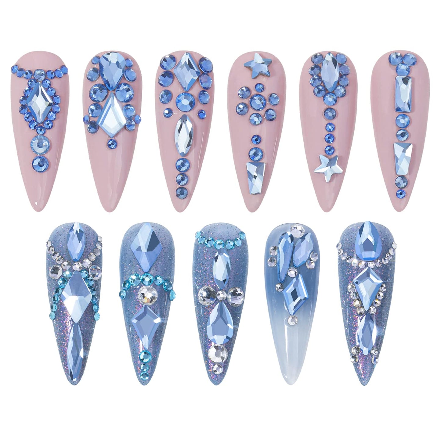 HNUIX Nail Rhinestones - 3D Multi Shape Size Crystal, Light Blue Nail Gems, Flat Back, with Kit, for Nail Art, DIY Decorations-BrightBean Baby