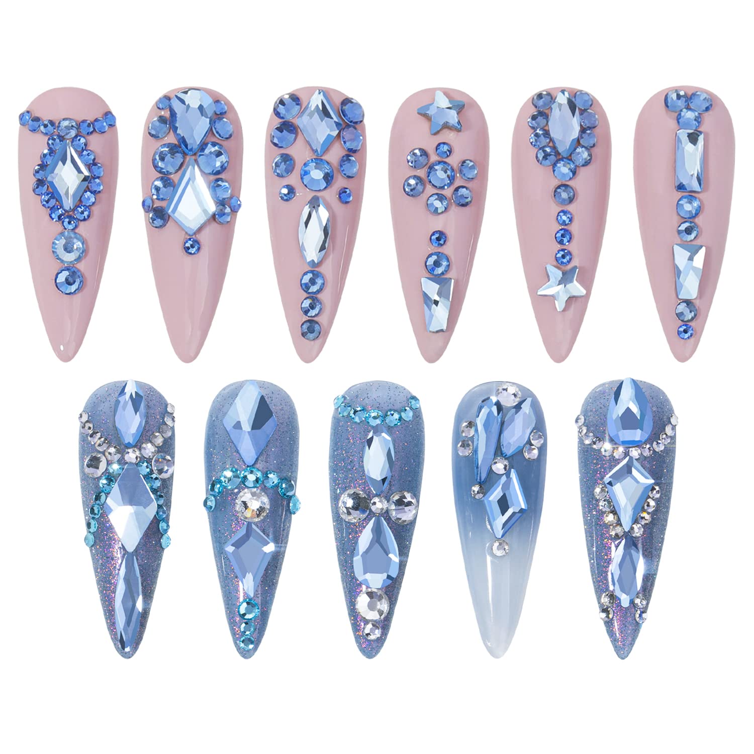 HNUIX Nail Rhinestones - 3D Multi Shape Size Crystal, Light Blue Nail Gems, Flat Back, with Kit, for Nail Art, DIY Decorations-BrightBean Baby