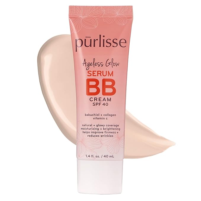 pūrlisse Ageless Glow Serum BB Cream SPF 40 - Glow BB Cream with SPF Enriched with Bakuchiol & Vitamin C to Help Improve Firmness & Reduce Wrinkles for Dewy Skin - Fair (1.4 oz)-BrightBean Baby
