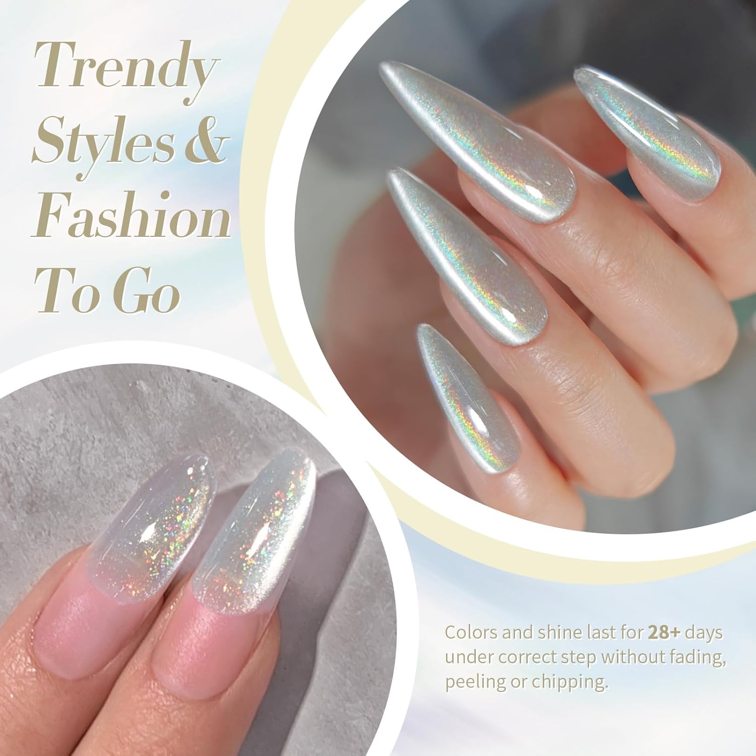 Born Pretty White Glitter Cat Magnetic Eye Gel Nail Polish, Holographic Glitter Iridescent Gel Nail Polish Soak Off Led Gel Nail Polish Nail Art Gel Manicure Salon DIY Gifts 15ML-BrightBean Baby