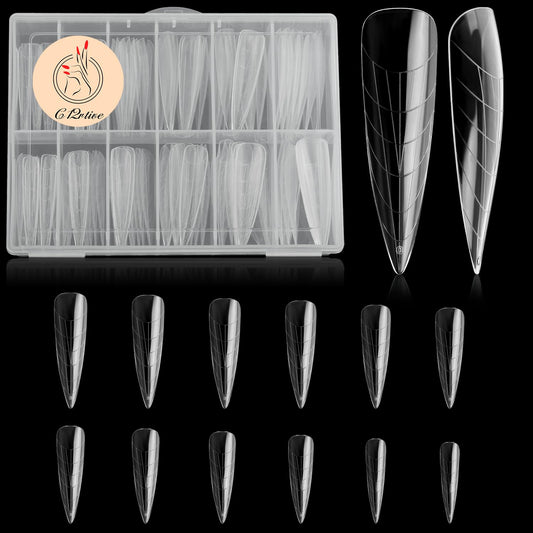 120Pcs Dual Nail Forms,Long Almond Extension Poly nail gel Nail Forms Full Cover Reusable Nail Molds 12 Sizes for Solid Nail Gel Glue Nail Art Design Salon&DIY(Extra Long Almond)-BrightBean Baby