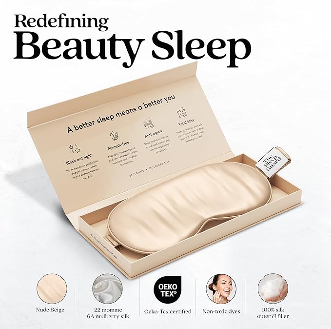 Pure Silk Sleep Mask [100% 6A Mulberry Silk, 22 Momme] Light Blocking Travel Essentials. Eye Masks for Sleeping. Black Oeko-Tex Blindfold. Eye Covers for Men & Women-BrightBean Baby